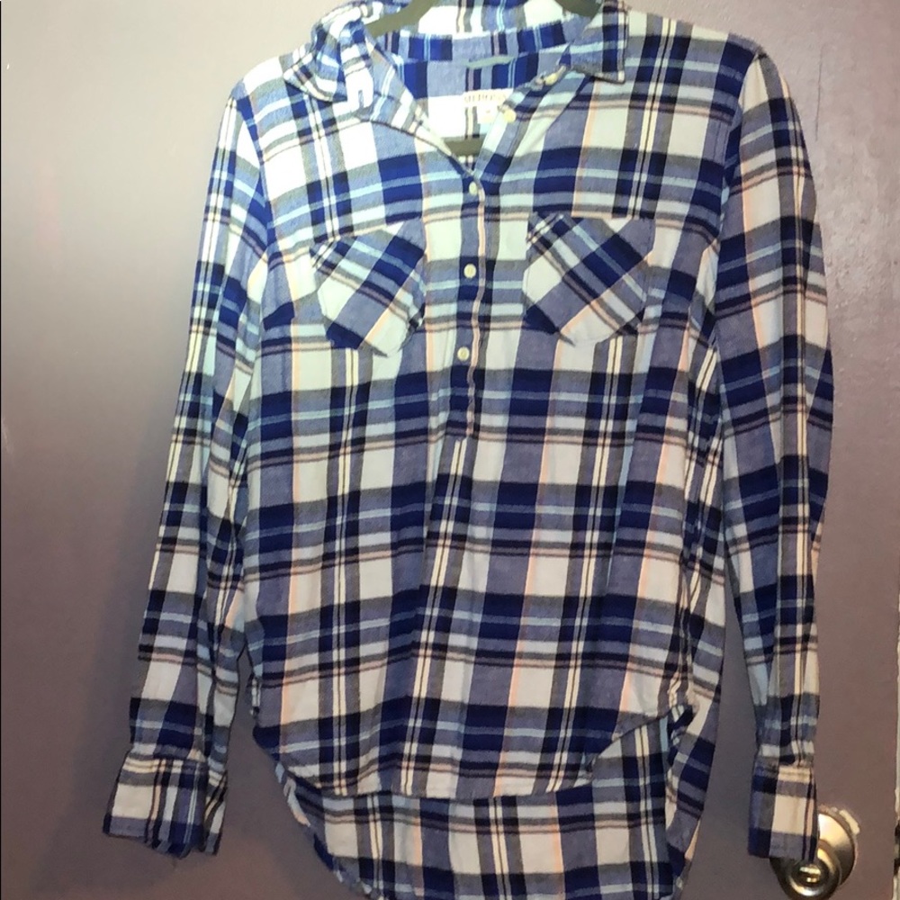 Blue long sleeved flannel